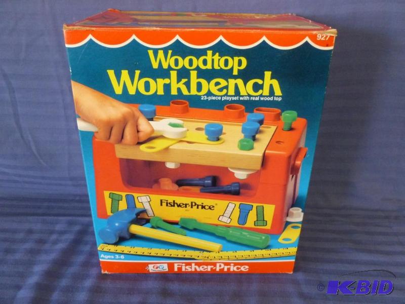 lot 25 image: Collectible 1980 Fisher - Price Woodtop Workb...