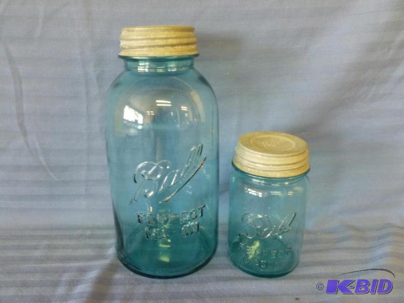 lot 48 image: Lot of two antique Ball Perfect Mason blue ca...