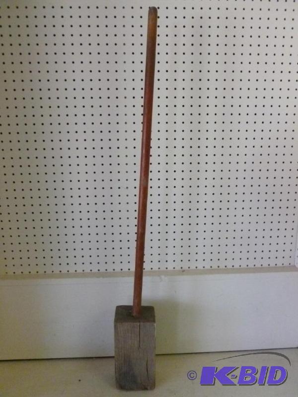 lot 60 image: Large antique wooden sauerkraut stomper, meas...