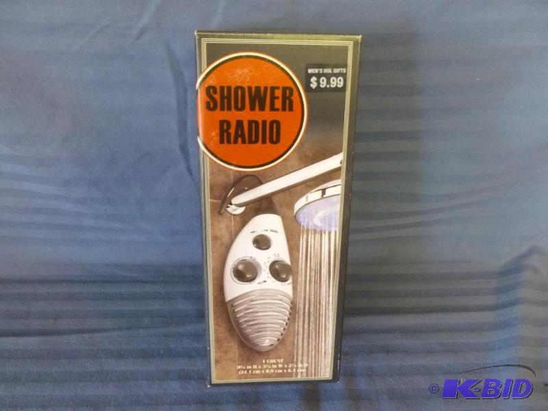 lot 63 image: Shower Radio, appears to be new in the box.&n...