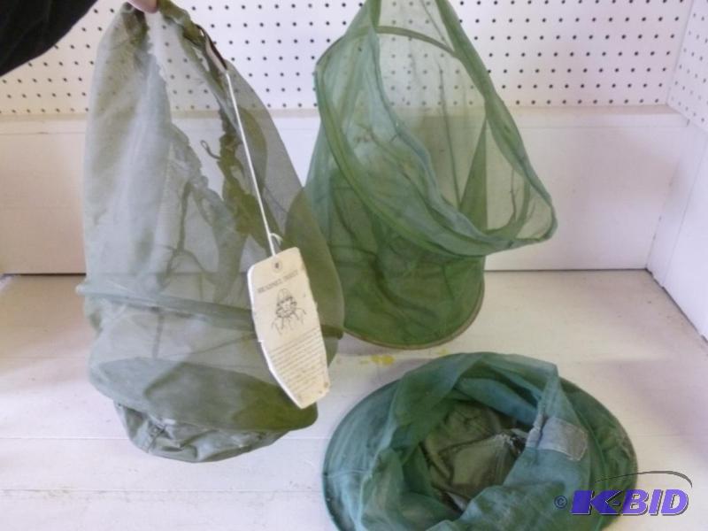 lot 83 image: Lot of three vintage bee keepers netted hats....