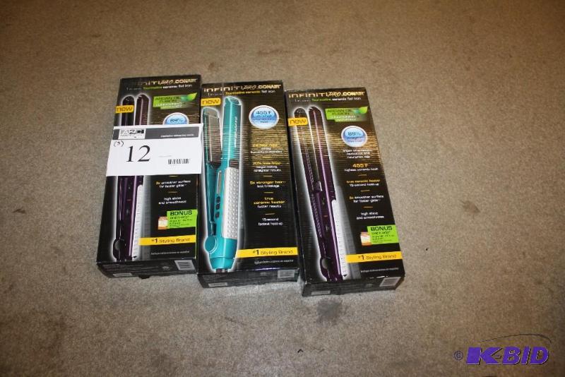 lot 12 image: Lot of (3) Pro Conair Infiniti Flat Iron Tourmaline Cermaic 1 455 Degree Ultra High Heat.