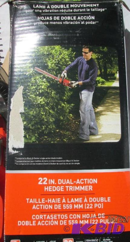 lot 123 image: Black and Decker 22" Dual Action Hedge T...