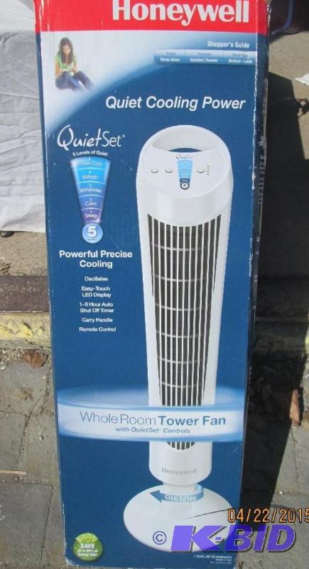 lot 131 image: Honeywell Whole Room Tower Fan wRemote Contr...