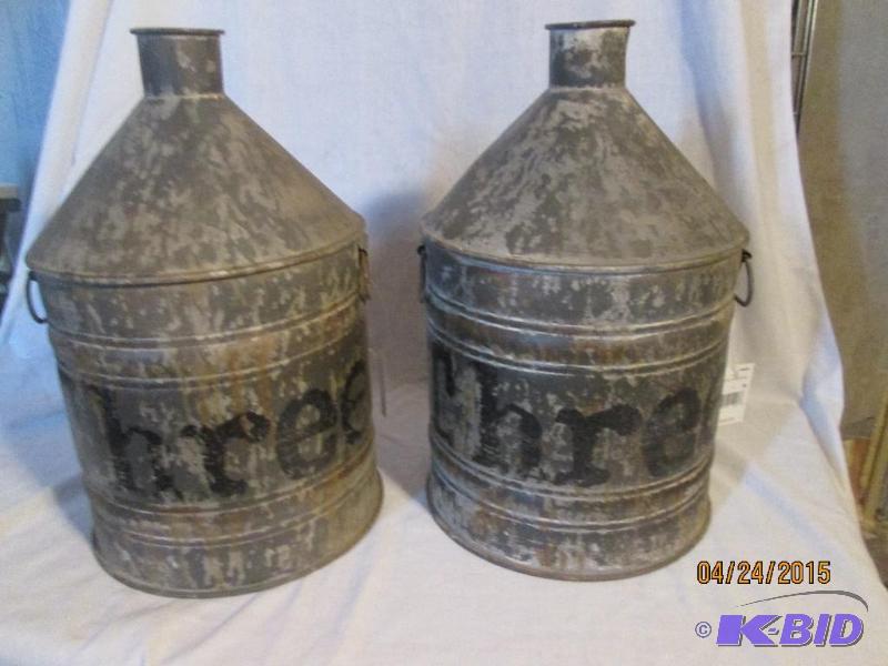 lot 164 image: Lot of 2 Metal Farm Buckets - 16&quotH - Dec...