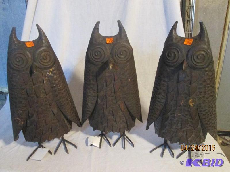 lot 167 image: Lot of 3 Large Metal Hoot Owls...