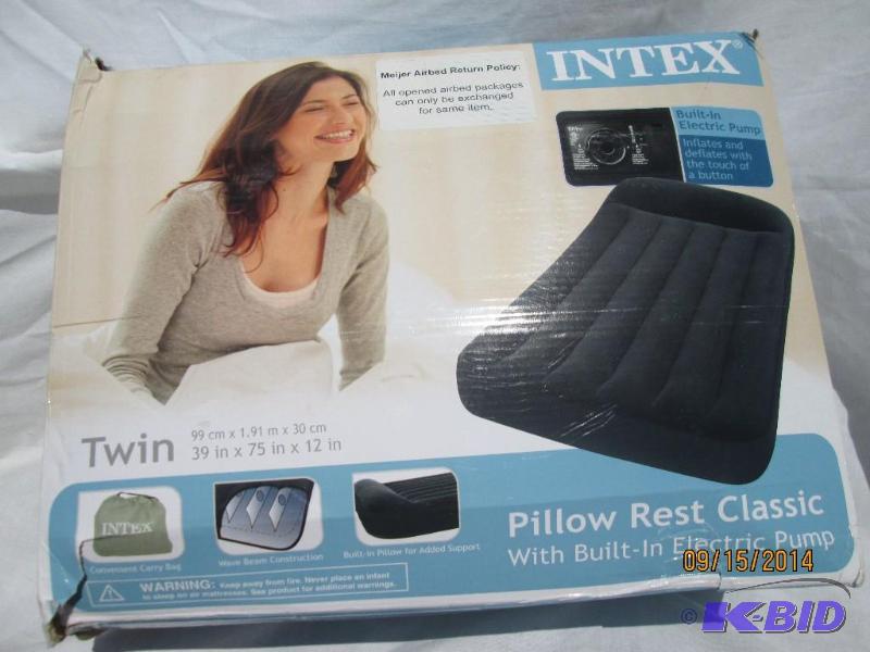 lot 24 image: Intex Inflatable Twin Bed w Built in Electri...