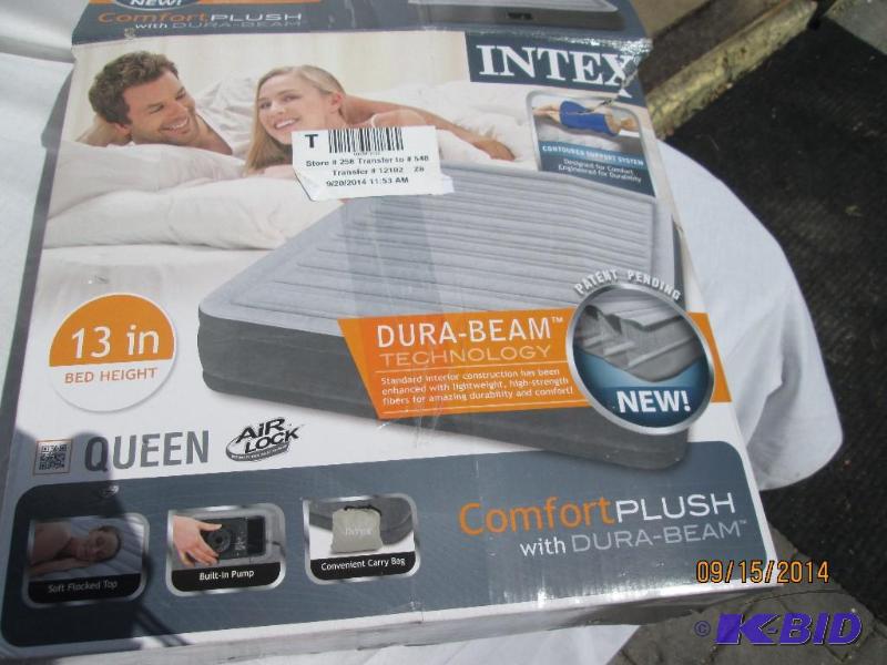 lot 25 image: Intex Comfort Plush Inflatable Queen Bed w D...