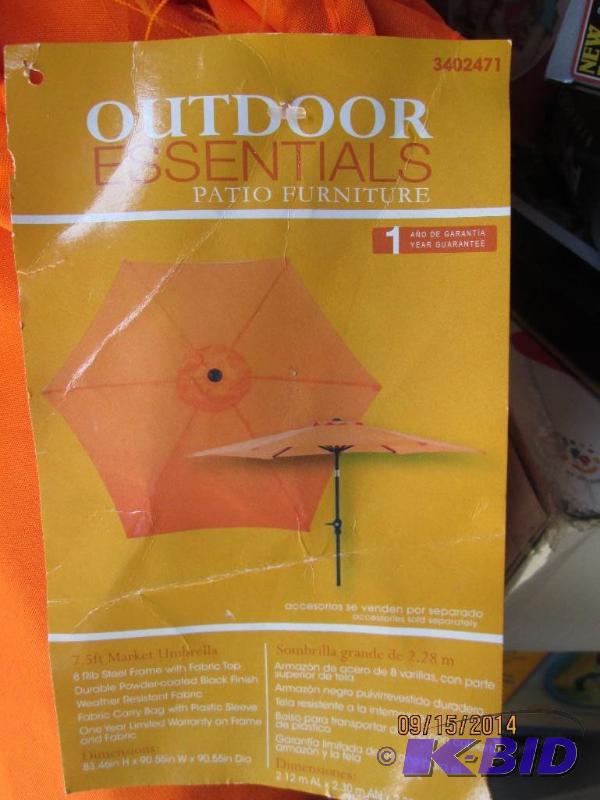 lot 36 image: Orange Outdoor Essentials Patio Unbrella - As...
