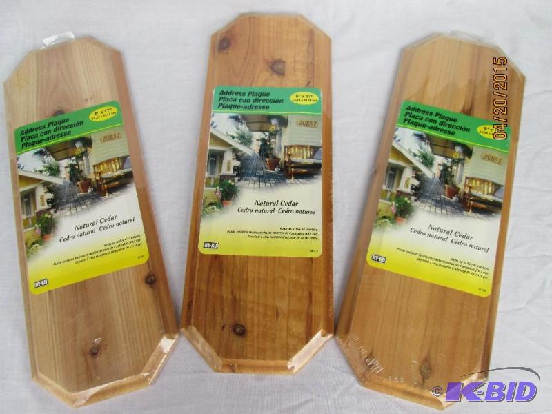 lot 92 image: Lot of 3 Hy-Ko Natural Cedar Address Plaques ...