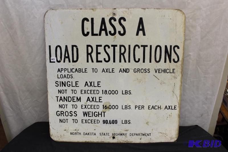 Vintage Class A Load Restrictions Sign...