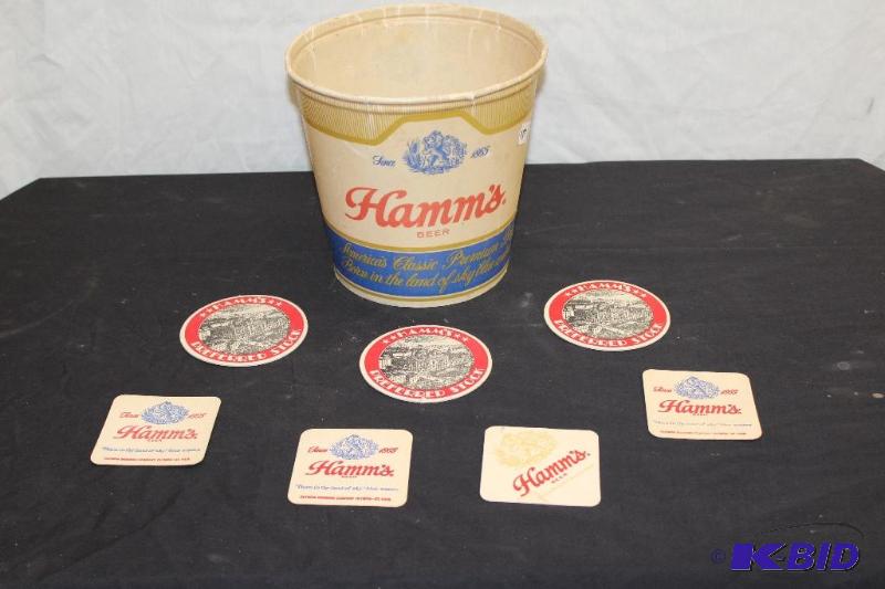 Hamms Bucket and Coasters  Bucket is made of...