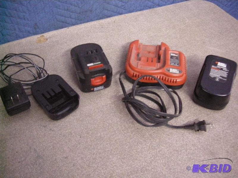 Black 7 Decker chargers and batteries