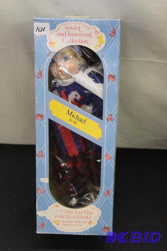 Porcelain Doll  Michael with a Sled, D-90, 13...