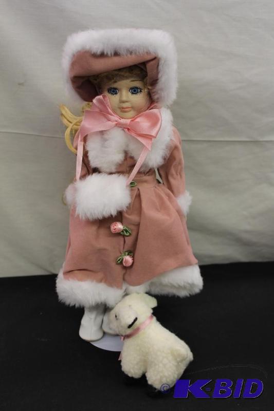 Porcelain Doll  Doll with Pink Dress and a La...