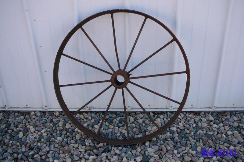 lot 18 image: Vintage Steel Wheels Pair 32"...