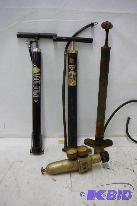 lot 64 image: Lot of Tire Pumps and Air Regulator...