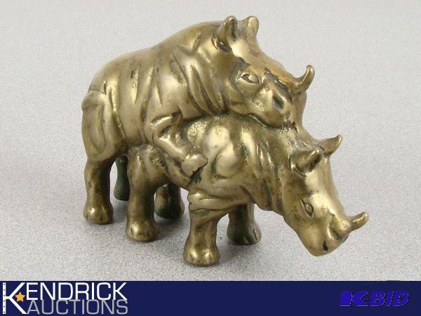 lot 19 image: Very Interesting Vintage Solid Brass Rhinoceros Figure