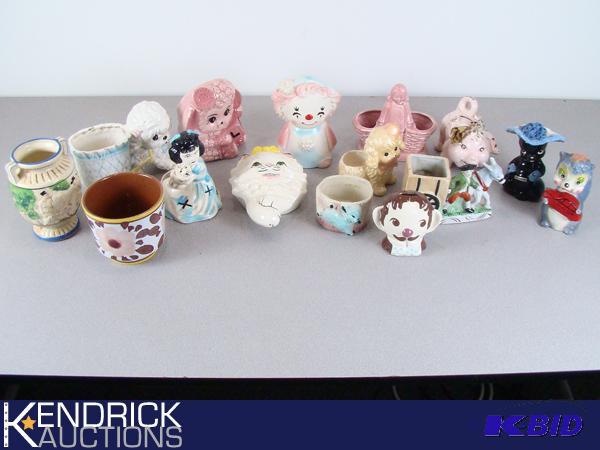 lot 25 image: Lot of Vintage CeramicPorcelain Flower Pots, and Figurines