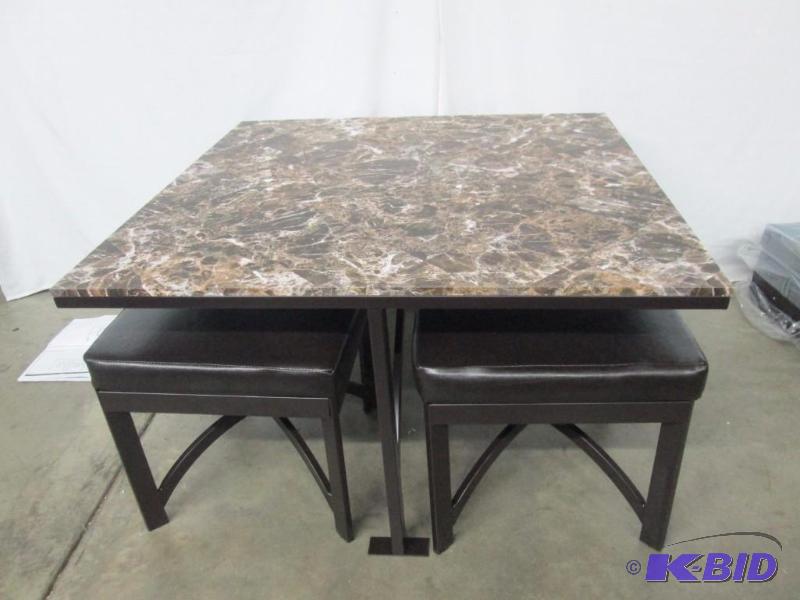 lot 5 image: Square Cocktail Table with Stools