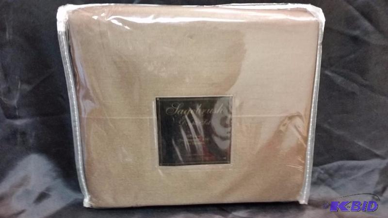 lot 12 image: Sagebrush Drape Set 2 Panels 80 x 84 2 Tiebacks. NIP Coffee Color wlight olive Tiebacks