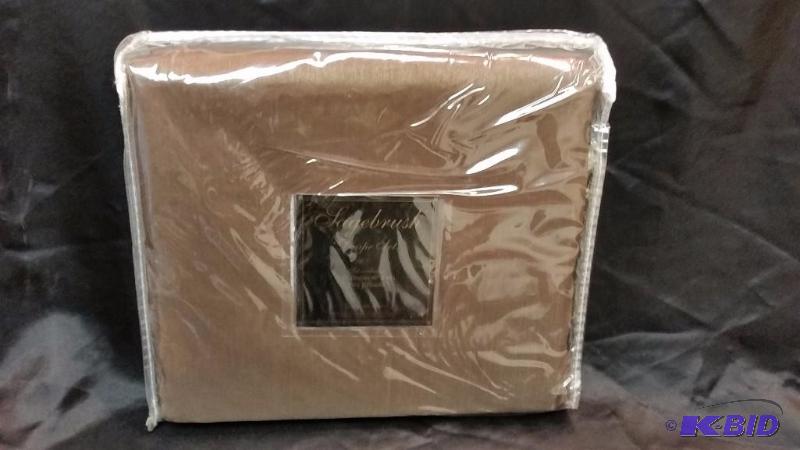 lot 13 image: Sagebrush Drape Set 2 Panels 80 x 84 2 Tiebacks. NIP Coffee Color wlight olive Tiebacks