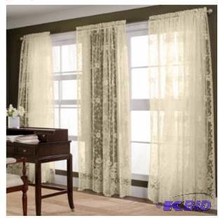 lot 16 image: JCPenney Home Shari Lace Rod-Pocket Sheer Panel,In Linen Color. 56 W x 84 L