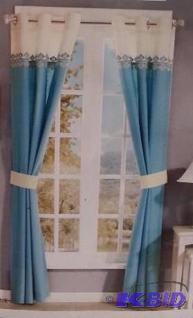 lot 26 image: ideology JCPenny 2 Grommet Window Panels. Teal and Cream with embroidery detail.  NIP