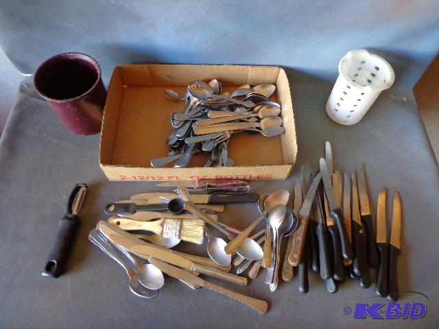 lot 140 image: Utensils   Steak knives  Spoons  butter knive...