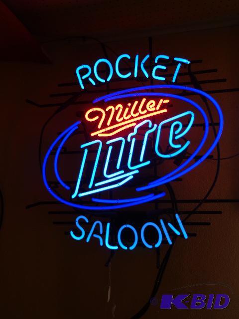 lot 3 image: Neon Rocket Saloon Miller Lite Sign   Powers ...