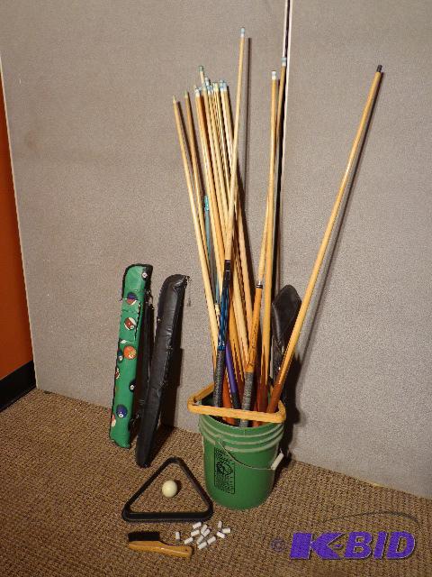 lot 50 image:  (20) Pool Cues and More   various condi...