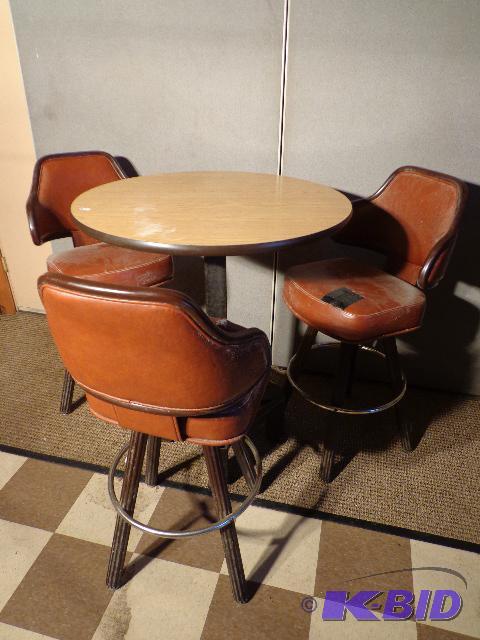 lot 60 image: Bar Table and  (3) Chairs   36 dia ...