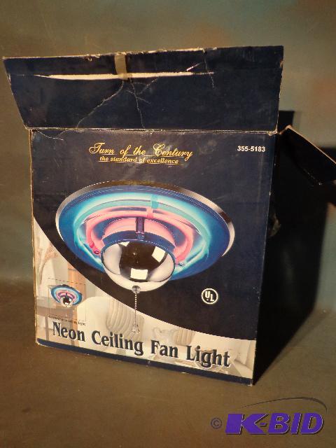 lot 65 image: Neon Ceiling Light Fan    Still in the b...