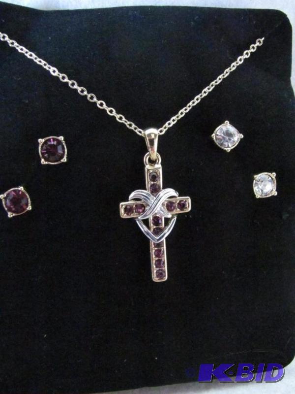 February Birthstone Cross Pendant Set