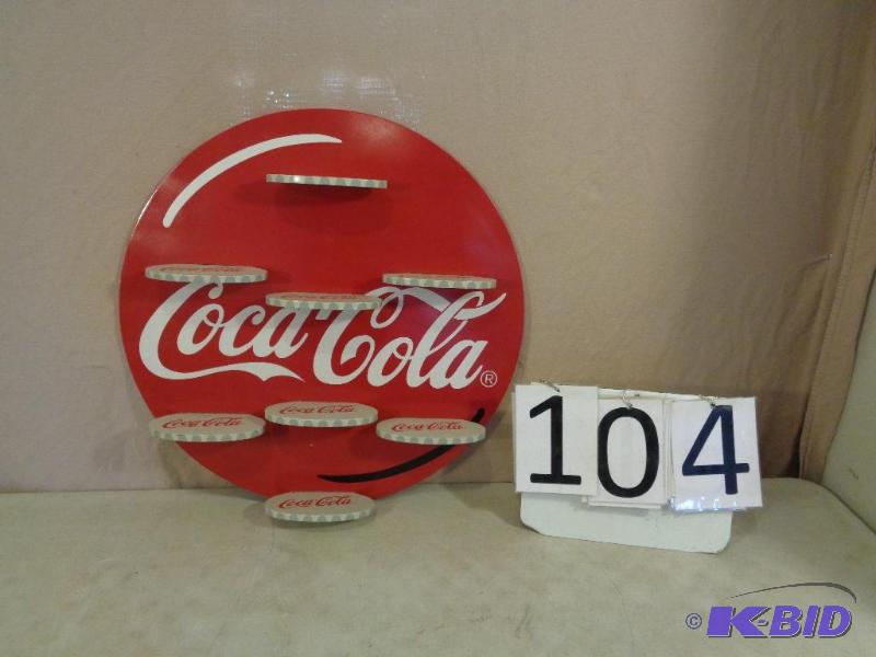 lot 104 image: Neat Coca Cola Wood Display Shelf....