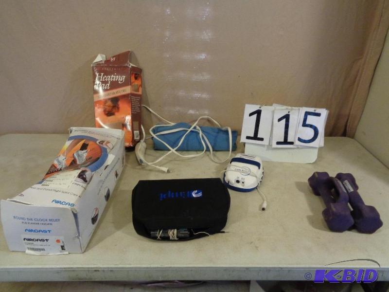 lot 115 image: Empi Tens Unit, Air Heel, Weights, Heating Pa...