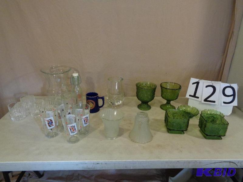 lot 129 image: HEAVY Vase, Glass Sets, Green Glassware, and ...