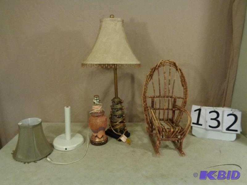 lot 132 image: Little Twig Rocking Chair and Assorted Lamps....