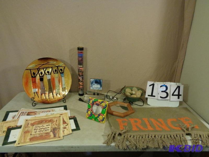 lot 134 image: Fringe Rug, Beautiful Large Plate with Holder...