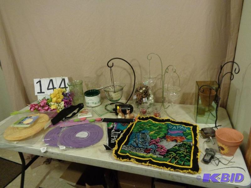 lot 144 image: Candle Holders, Decor, Potpourri Crock, Paper...