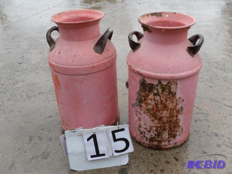 lot 15 image: Pair of Milk Cans. Both bottoms have rust hol...