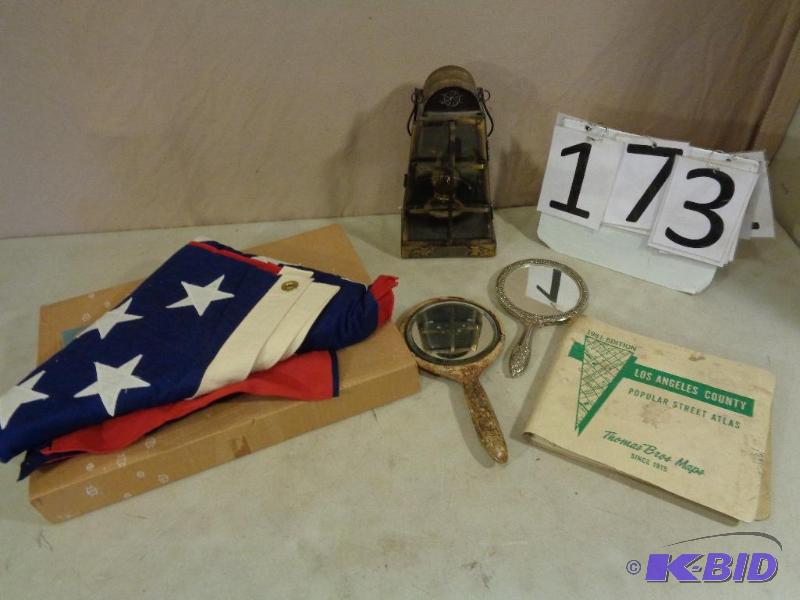 lot 173 image: Very Cool Lantern, American Flag, &nbsp2 Old...
