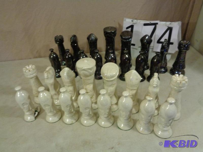lot 174 image: Large Ceramicporcelain Chess Pieces. One is ...