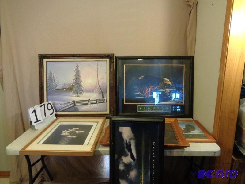 lot 179 image: Lot of 6 Framed Pictures. One is canvas paint...