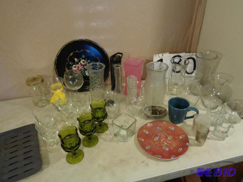 lot 180 image: Glassware, Vases, Platter, Pan, and More....