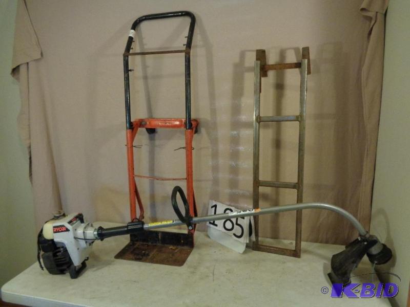 lot 185 image: 2 Wheel Cart (missing wheels), Ryobi Gas Weed...