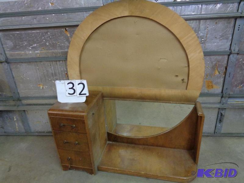lot 32 image: Desk  Cabinet with frame for mirror (mirror ...