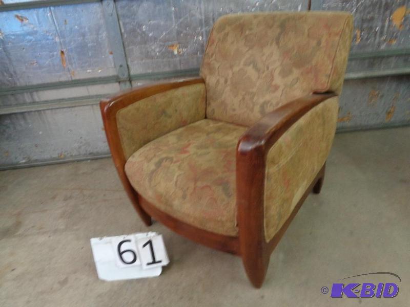 lot 61 image: Pretty Wood and Fabric Chair. Needs a little ...