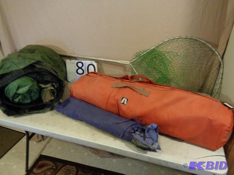 lot 80 image: 2 Tents, Fishing Net, and&nbspArmy Sleeping ...