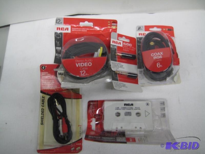 lot 142 image: New 6 pc lot of RCA AV cable incl. RG6 coax,...